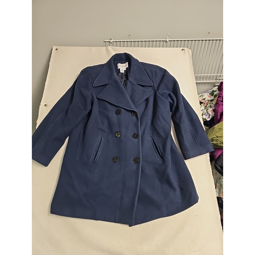 Vintage Ladies J G Hook 100% Wool BlueDouble Breasted Coat‎ Lined Jacket 18W